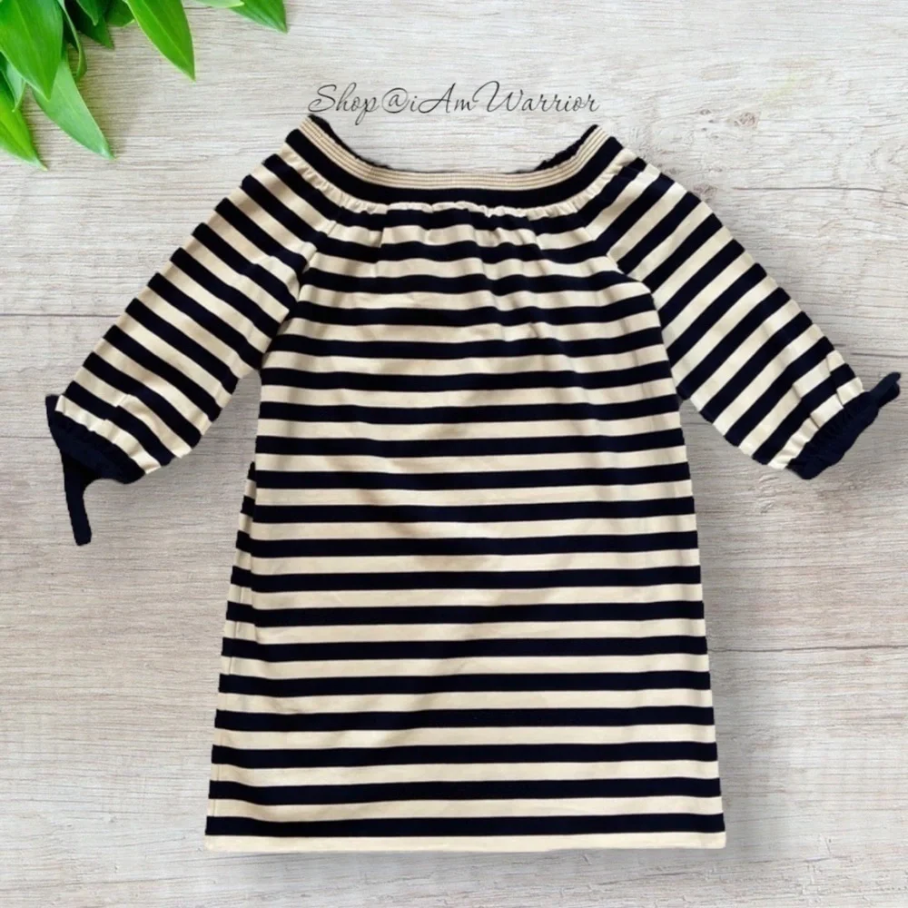 J.Crew off the shoulder navy & ivory striped tie sleeve dress *shop@iamwarrior